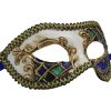 White Venetian Mask with Purple and Green Checkered Accent