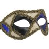 White Venetian Mask with Blue and Black