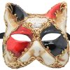 Black Red And Gold Cat Authentic Venetian Mask