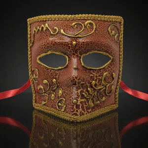 Crackle Red Bauta Venetian Mask