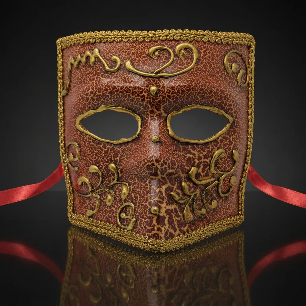Crackle Red Bauta Venetian Mask
