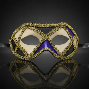 Cream and Purple Venetian Mask with Gold Detailing