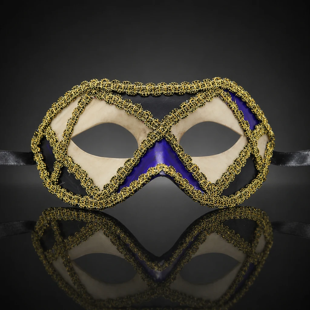 Cream and Purple Venetian Mask with Gold Detailing