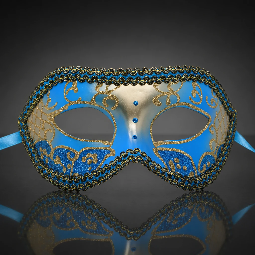 Aqua Blue and Silver Venetian Mask