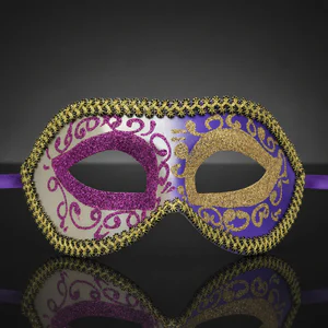Silver and Purple Venetian Mask with Gold Patterning