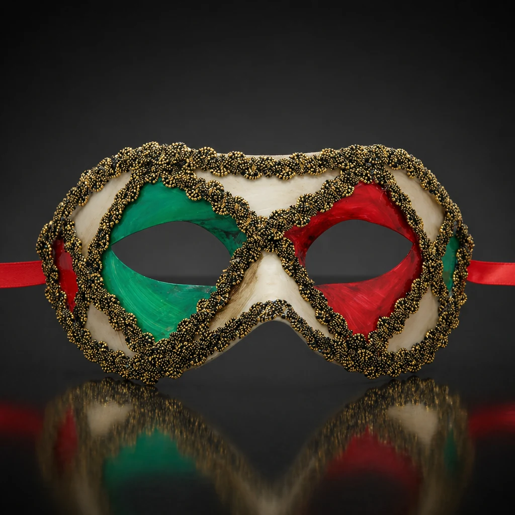 White Red and Green Venetian Mask