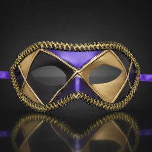 Multicoloured (Black Purple Beige) Venetian Mask