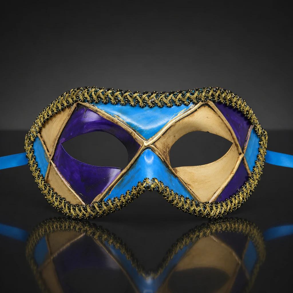 Multicoloured (Purple Blue Beige) Venetian Mask
