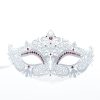White Metal Filigree Masquerade Mask with Pink Crystals