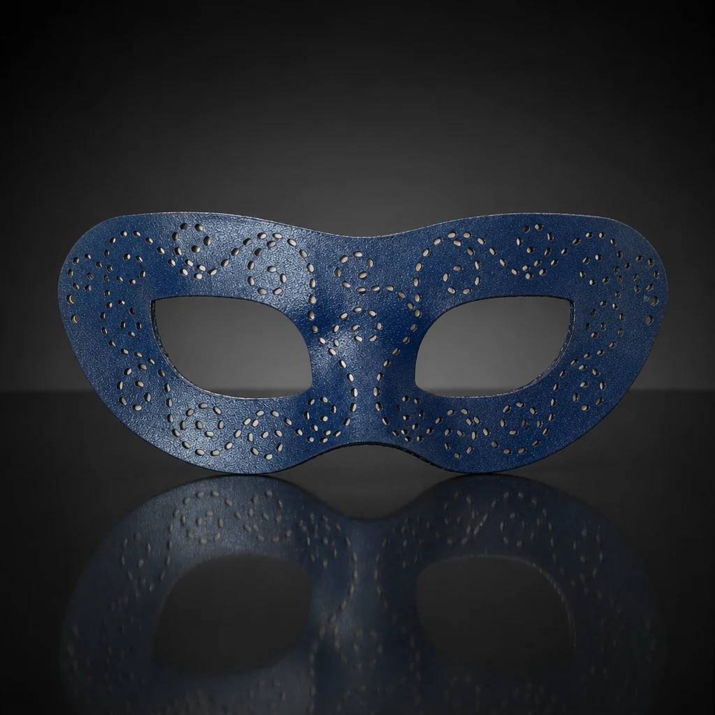Pearlescent Blue Authentic Leather Masquerade Mask