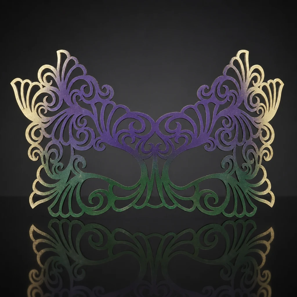 Green, Purple, and Gold Leather Masquerade Mask