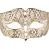 Rustic Gold Noble Filigree Masquerade Mask With Black Crystals