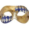 Gold Masquerade Mask with Blue and White Check