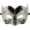 Music Note Pattern Silver and Black Pulcinella Mask