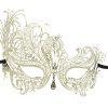 Gold Metal Feligree Masquerade Mask with Clear Crystals