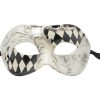 Silver Masquerade Mask With Black and White Checkered Pattern