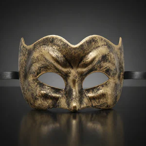 Brushed Black and Gold Pulcinella Venetian Mask