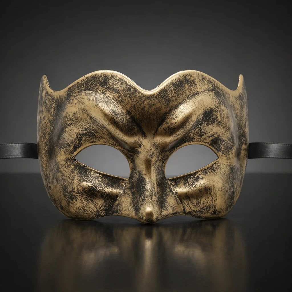 Brushed Black and Gold Pulcinella Venetian Mask