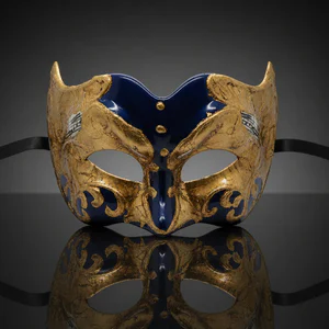 Blue and Gold Pulcinella Mask with Music Note Pattern
