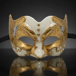 Gold and White Pulcinella Mask with Music Note Pattern