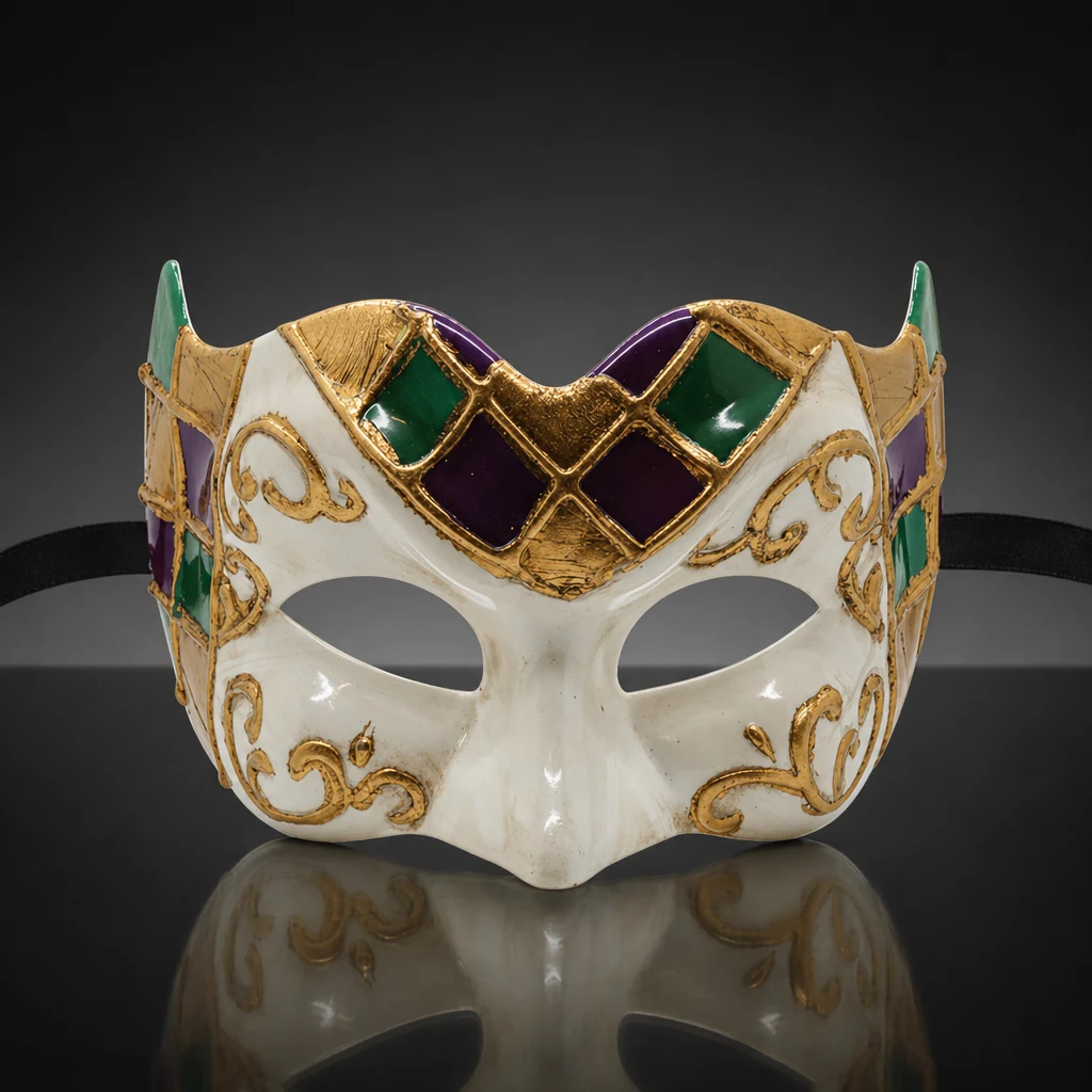 Fun Pulcinella Mask with Multicolored Checkered Pattern