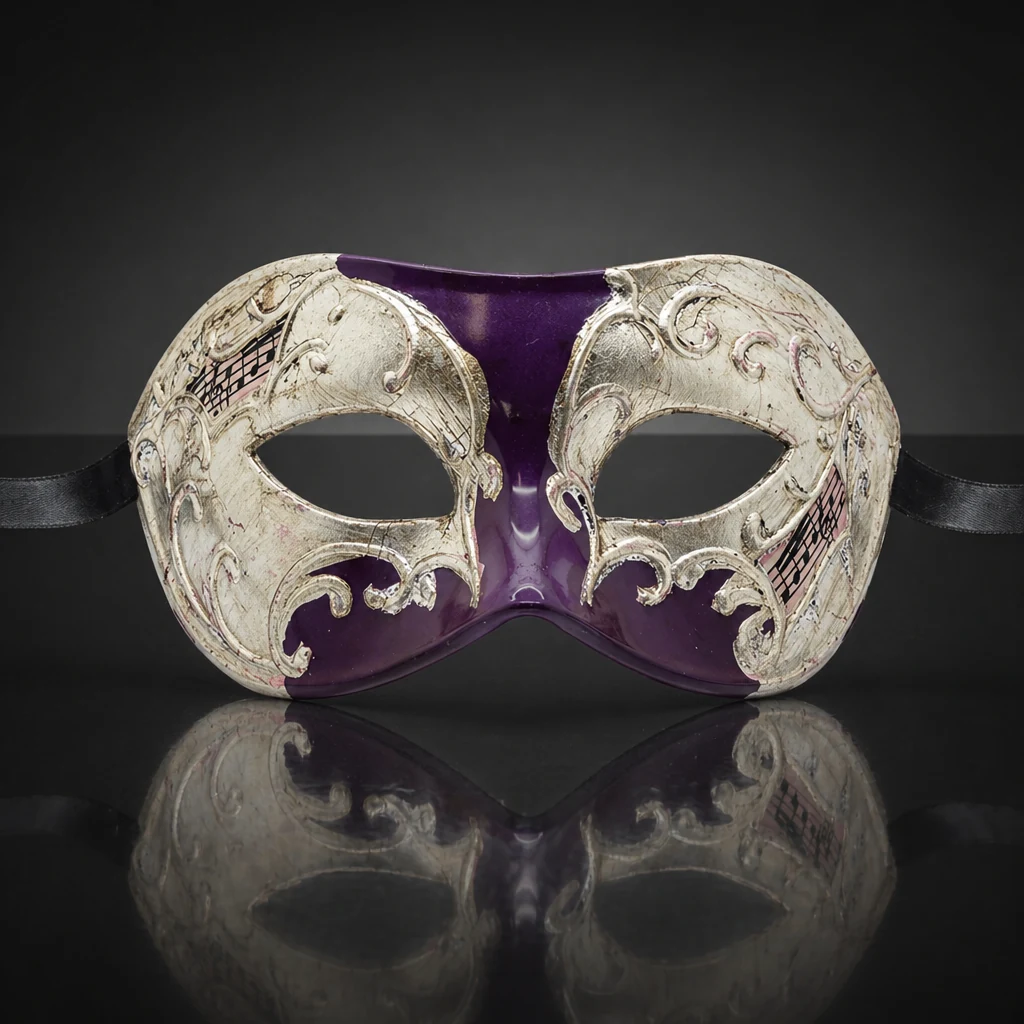 Purple and Silver Masquerade Mask with Music Note Pattern