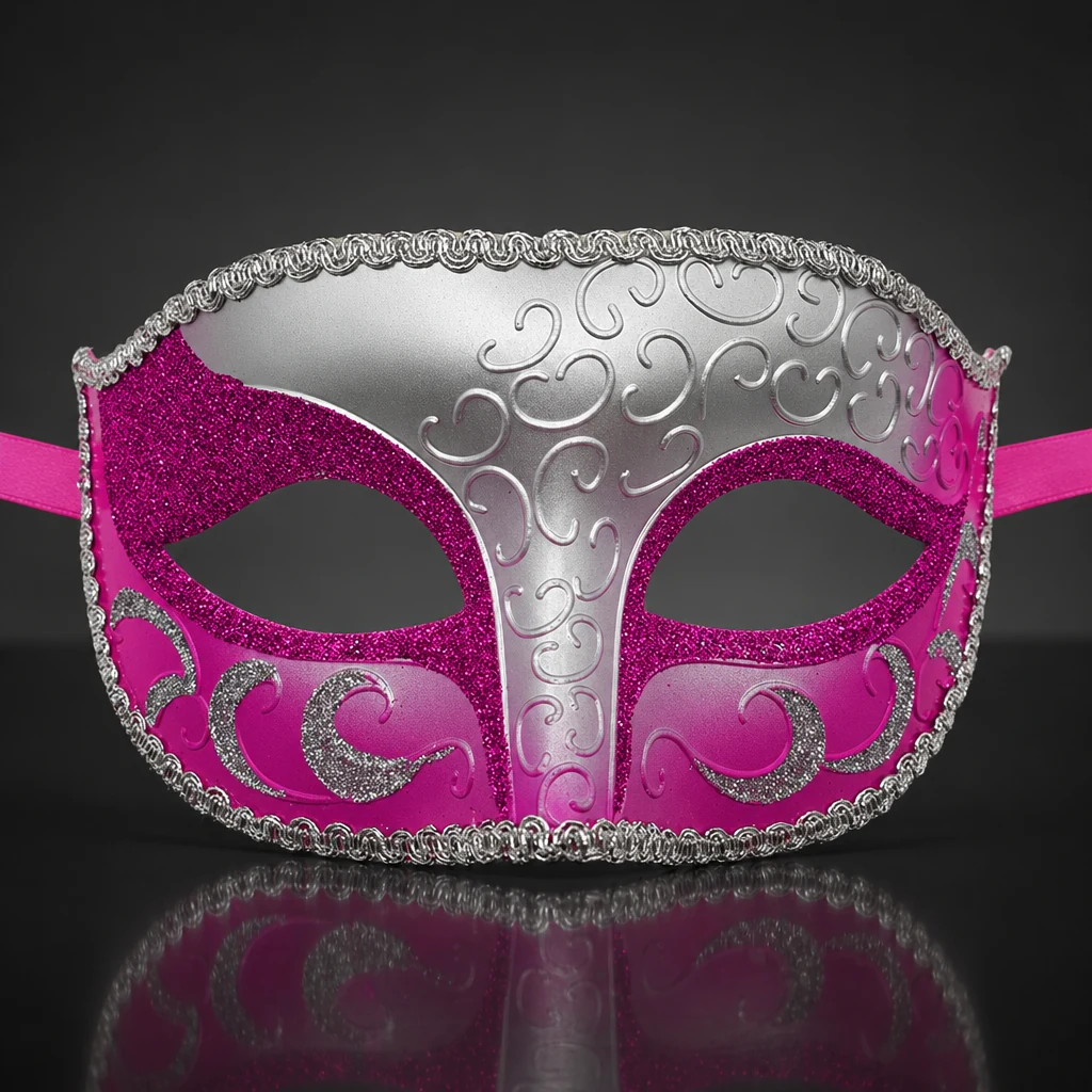 Fuchsia Pink Silver Glitter Carnival Mask