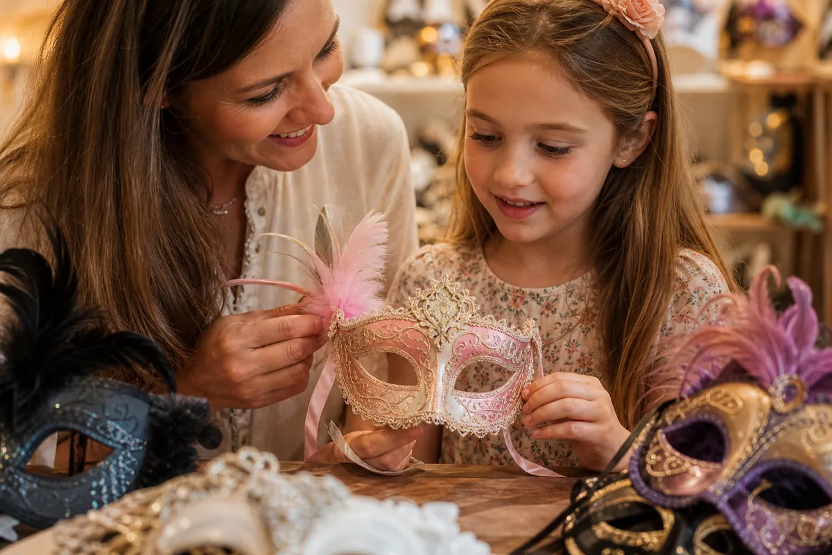 Person selecting a decorative masquerade mask