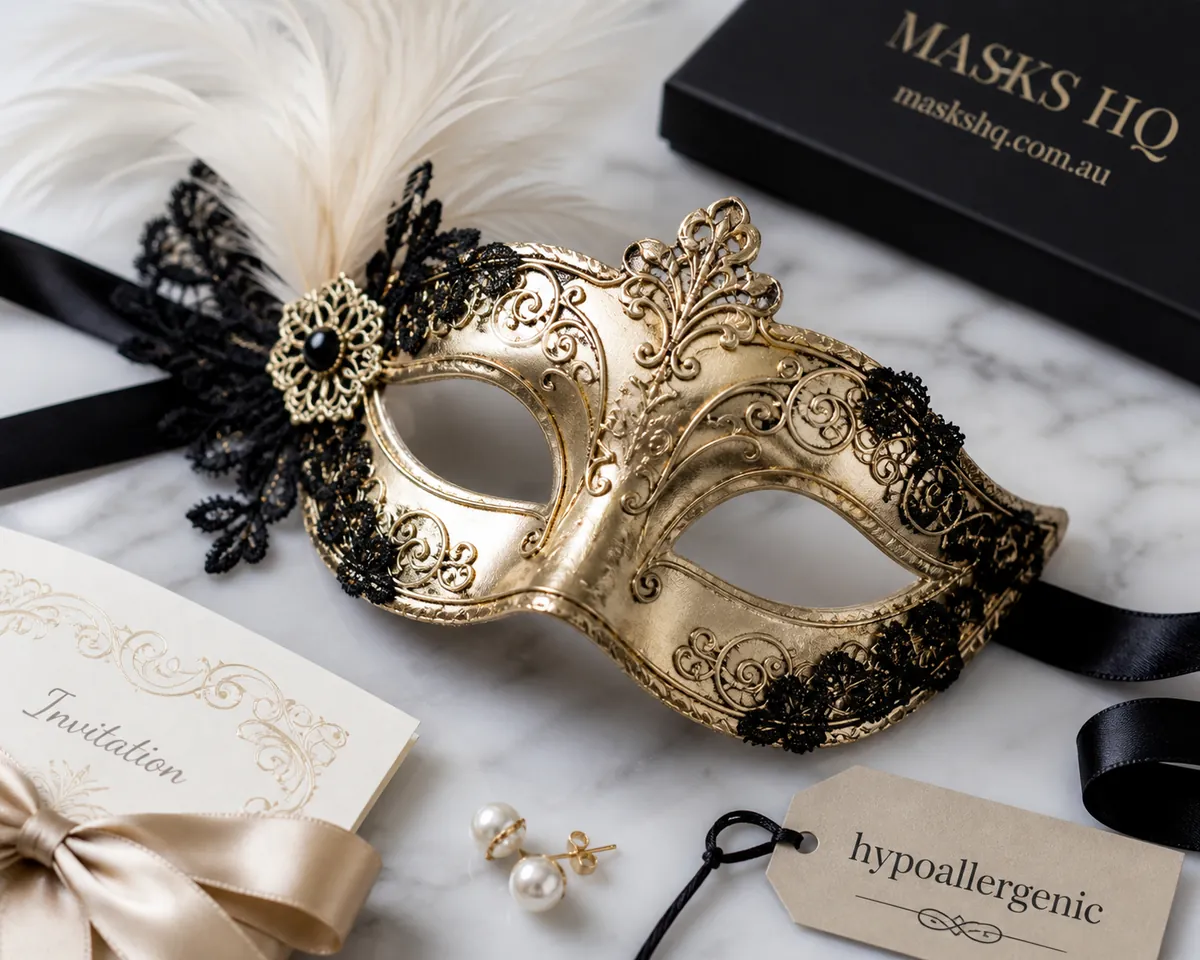 Close-up of a decorative masquerade mask with fine detailing