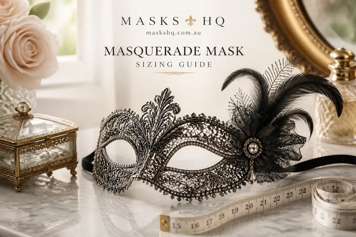 masquerade mask sizing guide — styled product photo